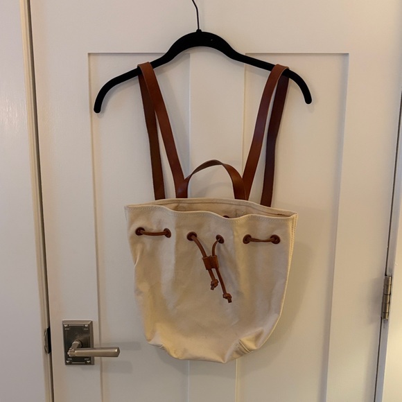 Madewell Handbags - Madewell Natural Canvas & Brown Leather Drawstring Backpack